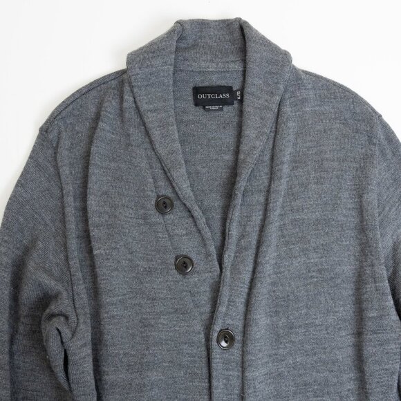 Outclass Shawl Collar Cardigan Gray Wool Blend Pockets Large - Picture 4 of 13